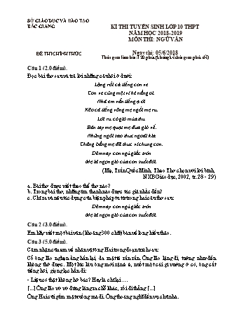 Đề thi tuyển sinh vào Lớp 10 môn Ngữ văn - Năm học 2018-2019 - Sở giáo dục và đào tạo Bắc Giang (Có đáp án)