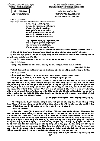 Đề thi tuyển sinh vào Lớp 10 môn Ngữ văn - Năm học 2020 - Sở giáo dục và đào tạo Thành phố Đà Nẵng (Có đáp án)