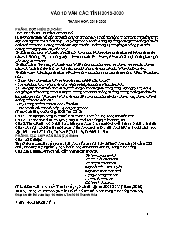 Đề thi vào Lớp 10 môn Ngữ văn tỉnh Thanh Hóa - Năm học 2019-2020 (Có đáp án)