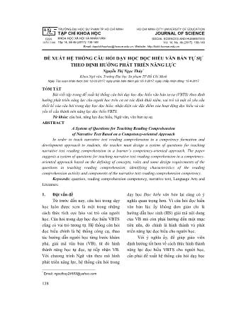 Đề xuất hệ thống câu hỏi dạy học đọc hiểu văn bản tự sự theo định hướng phát triển năng lực