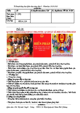 Giáo án Giáo dục công dân Lớp 9 - Bài 16: Quyền tham gia quản lý nhà nước, quản lý xã hội của công dân - Vũ Thị Ánh Tuyết