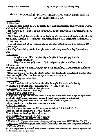 Giáo án Lịch sử Lớp 8 - Chủ đề: Phong trào công nhân cuối thế kỷ XVIII đầu thế kỷ XX - Trường THCS ĐăkHring