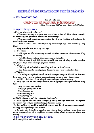 Giáo án môn Ngữ văn Lớp 8 - Tiết 39: Văn bản Thông tin về ngày Trái Đất năm 2000