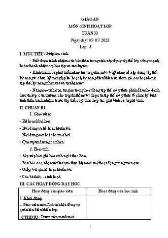 Giáo án môn Sinh hoạt lớp Lớp 3 - Tuần 33