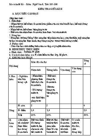 Giáo án Ngữ văn Lớp 6 - Tiết 105+106: Kiểm tra giữa kì 2