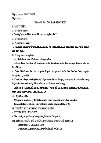 Giáo án Ngữ văn Lớp 6 - Tiết 65+66: Ôn tập học kì 1 - Năm học 2020-2021