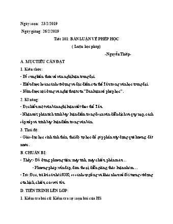 Giáo án Ngữ văn Lớp 8 - Tiết 101: Văn bản "Bàn luận về phép học" - Năm học 2019-2020