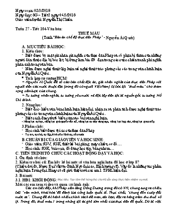 Giáo án Ngữ văn Lớp 8 - Tiết 104: Văn bản Thuế máu - Năm học 2017-2018
