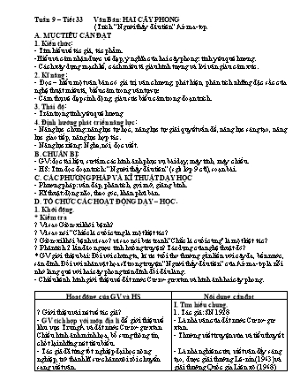 Giáo án Ngữ văn Lớp 8 - Tiết 33: Văn bản "Hai cây phong"