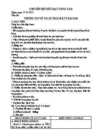 Giáo án Ngữ văn Lớp 8 - Tiết 36: Văn bản "Thông tin về ngày Trái Đất năm 2000" - Năm học 2021-2022