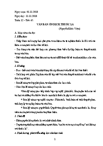 Giáo án Ngữ văn Lớp 8 - Tiết 45: Ôn dịch, thuốc lá - Năm học 2018-2019