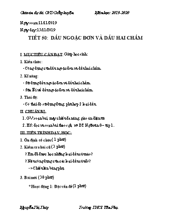 Giáo án Ngữ văn Lớp 8 - Tiết 50: Dấu ngoặc đơn và dấu hai chấm - Năm học 2019-2020