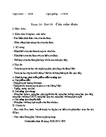 Giáo án Ngữ văn Lớp 8 - Tiết 93: Câu cảm thán - Năm học 2019-2020