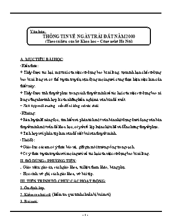 Giáo án Ngữ văn Lớp 8 - Văn bản Thông tin về ngày Trái Đất năm 2000