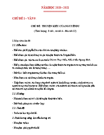 Giáo án Ngữ văn Lớp 9 - Chủ đề 1: Truyện Kiều của Nguyễn Du