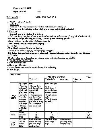 Giáo án Ngữ văn Lớp 9 - Tiết 101+102: Kiểm tra học kì 1