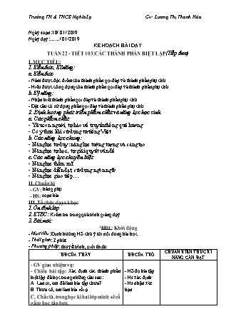 Giáo án Ngữ văn Lớp 9 - Tiết 103: Các thành phần biệt lập (Tiếp theo) - Năm học 2018-2019 - Lương Thị Thanh Hòa