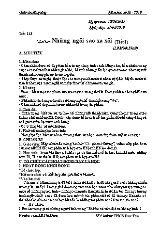 Giáo án Ngữ văn Lớp 9 - Tiết 143: Văn bản "Những ngôi sao xa xôi" (Tiết 1) - Năm học 2018-2019