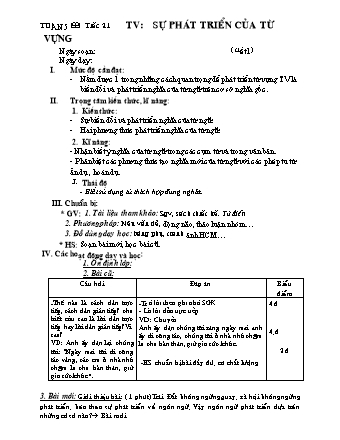 Giáo án Ngữ văn Lớp 9 - Tiết 21: Sự phát triển của từ vựng