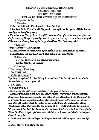 Giáo án Ngữ văn Lớp 9 - Tiết 48: Văn bản "Bài thơ về tiểu đội xe không kính" - Năm học 2017-2018 - Đinh Văn Anh
