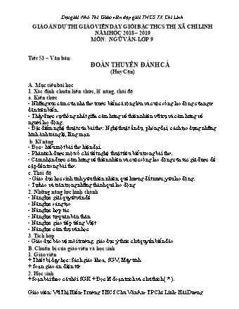 Giáo án Ngữ văn Lớp 9 - Tiết 53: Văn bản Đoàn thuyền đánh cá - Năm học 2018-2019 - Trường THCS Thị xã Chí Linh