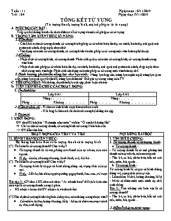 Giáo án Ngữ văn Lớp 9 - Tiết 54: Tổng kết từ vựng (Từ tượng thanh, tượng hình, một số phép tu từ từ vựng) - Năm học 2019-2020