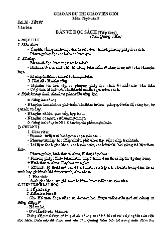 Giáo án Ngữ văn Lớp 9 - Tiết 92: Văn bản Bàn về đọc sách (Tiếp theo)