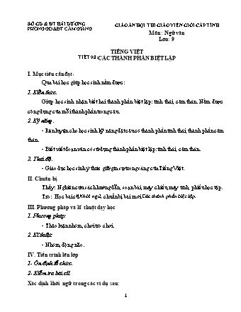 Giáo án Ngữ văn Lớp 9 - Tiết 98: Các thành phần biệt lập