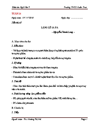 Giáo án Ngữ văn Lớp 9 - Tuần 14 - Năm học 2019-2020 - Trường THCS Xuân Trúc