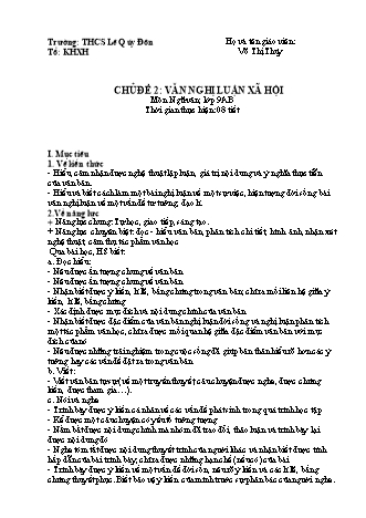 Giáo án Ngữ văn Lớp 9 - Tuần 20 - Trường THCS Lê Qúy Đôn