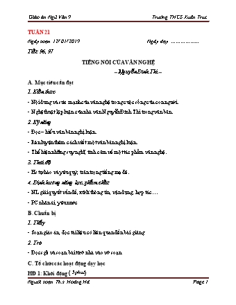 Giáo án Ngữ văn Lớp 9 - Tuần 21 - Năm học 2019-2020 - Hoàng Thị Hà