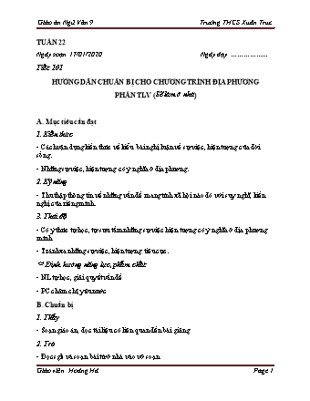 Giáo án Ngữ văn Lớp 9 - Tuần 22 - Năm học 2019-2020 - Hoàng Thị Hà