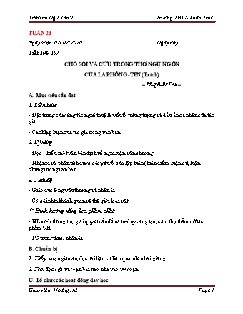 Giáo án Ngữ văn Lớp 9 - Tuần 23 - Năm học 2019-2020 - Hoàng Thị Hà