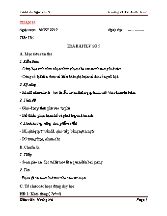 Giáo án Ngữ văn Lớp 9 - Tuần 25 - Năm học 2019-2020 - Hoàng Thị Hà