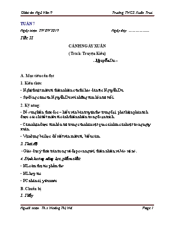 Giáo án Ngữ văn Lớp 9 - Tuần 7 - Năm học 2019-2020 - Hoàng Thị Hà