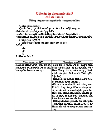 Giáo án tự chọn Ngữ văn Lớp 9 theo chủ đề - Tiết 1-19