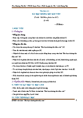 Kế hoạch bài dạy Ngữ văn Lớp 6 - Văn bản: Bài học đường đời đầu tiên - Hoàng Thị Hà
