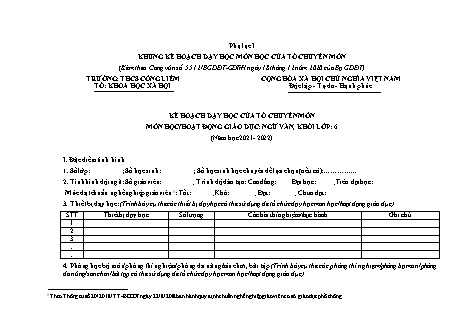 Kế hoạch dạy học của tổ chuyên môn Ngữ văn Lớp 6 theo CV5512 - Năm học 2021-2022 - Trường THCS Công Liêm