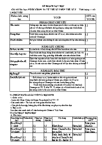 Kế hoạch dạy học Lịch sử Lớp 6 - Nước Cham-pa từ thế kỉ II đến thế kỉ X