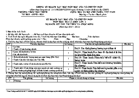 Kế hoạch dạy học tổ chuyên môn Địa lí Lớp 6 theo CV5512 - Năm học 2021-2022 - Trường THCS Thái Thịnh