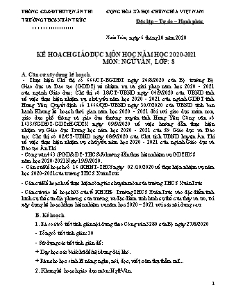 Kế hoạch giáo dục Ngữ văn Lớp 8 - Năm học 2020-2021 - Trường THCS Xuân Trúc
