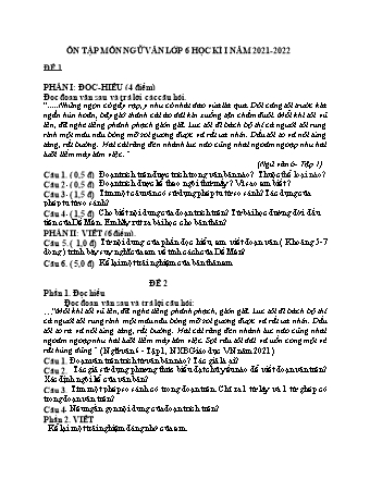 Ôn tập học kì 1 Ngữ văn Lớp 6 - Năm học 2021-2022