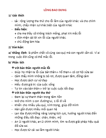 Ôn tập Ngữ văn Khối 9 - Nghị luận xã hội - Đề bài: Lòng bao dung