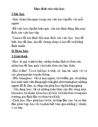 Ôn tập Ngữ văn Lớp 9 - Nghị luận xã hội - Đề bài: Mục đích của việc học