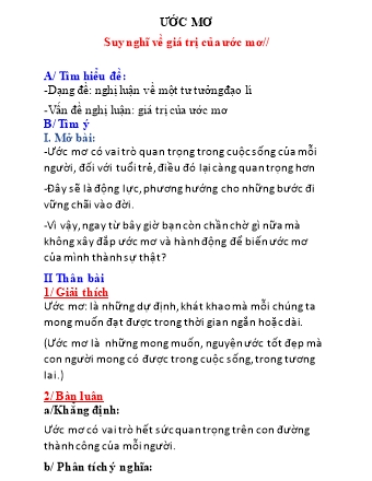 Ôn tập Ngữ văn Lớp 9 - Nghị luận xã hội - Đề bài: Ước mơ