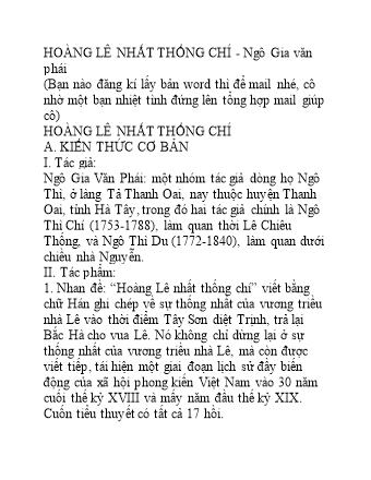 Ôn tập Ngữ văn Lớp 9 - Văn bản "Hoàng Lê nhất thống chí"