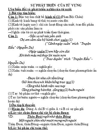 Phiếu bài Tiếng Việt Lớp 9 - Sự phát triển của từ vựng