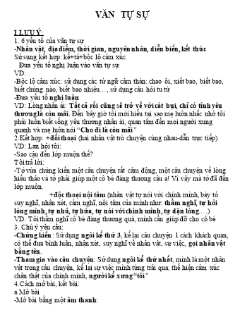 Phiếu bài Tiếng Việt Lớp 9 - Văn tự sự