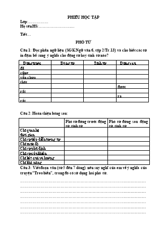 Phiếu học tập Ngữ văn Lớp 6 - Phó từ