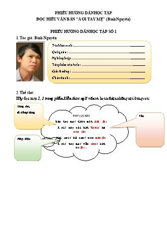 Phiếu hướng dẫn học tập Ngữ văn Lớp 6 - Đọc, hiểu văn bản "À ơi tay mẹ"